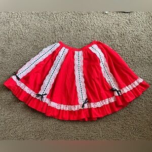 Vintage Red Circle Skirt, Lace & Bows, Medium-Large, Dolly, Grunge, Square Dance